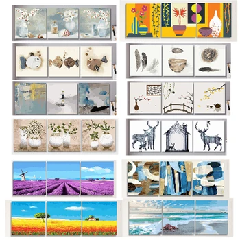 

3pcs DIY Oil Painting by Numbers Flower Triptych room decoration Animal Landscape Abstract pictures by numbers Home Decor