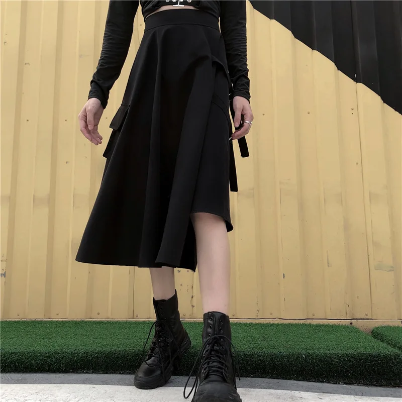kpop Blackpink lisa same korean Retro Summer Harajuku Skirt with pocket hip hop skirt women streetwear High waist tooling skirt