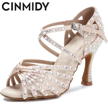 CINMIDY Latin Dance Shoes Tango Salsa Rumba Samba Ballroom Dance Shoes For Women Wedding High Heels Women Ladies Pearl Sandals