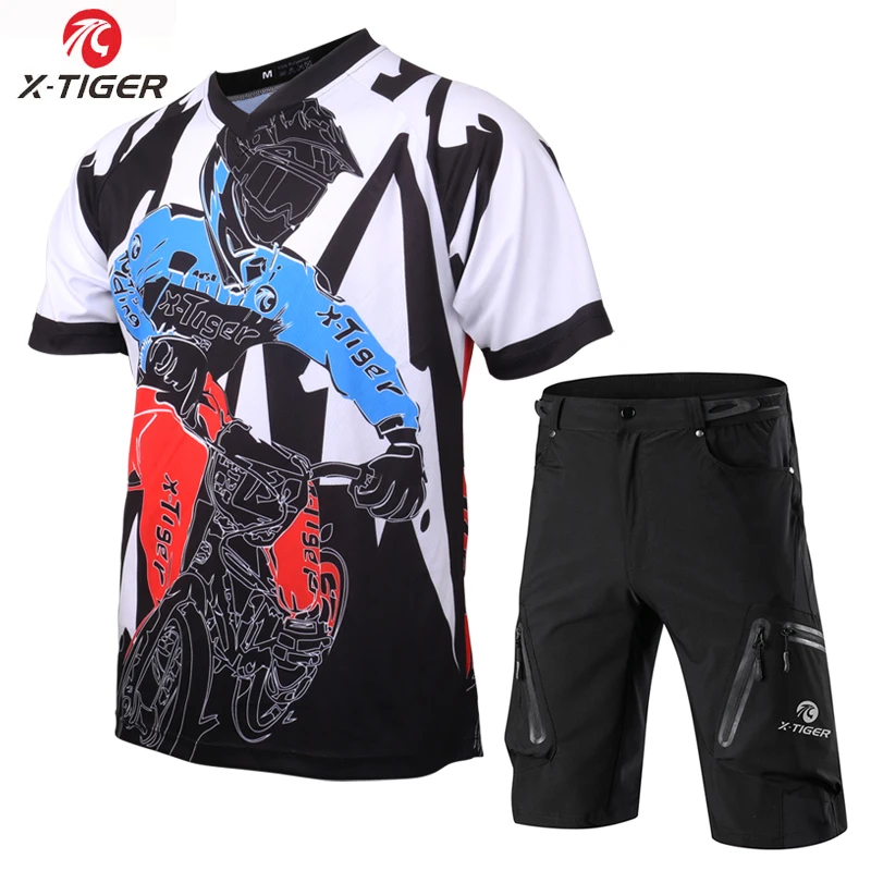 

X-Tiger Brand Cycling Jerseys Set Quick-dry Sports Wear Anti-UV Cycling Jerseys Bike DH Shirt Downhill Set Bike Shirt Uniform