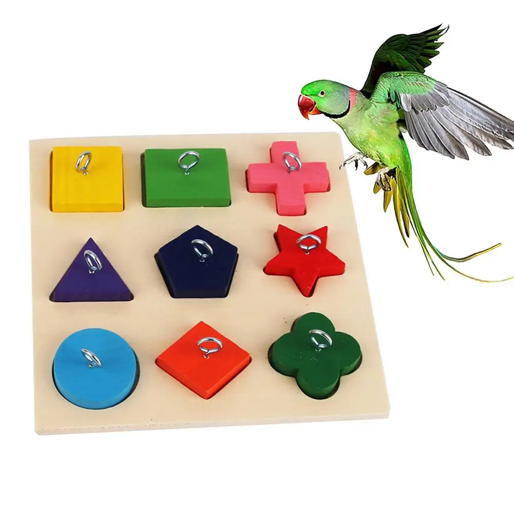 De Madera mascotas loro 9 redes estrella triángulo bloques para anillos formación rompecabezas DIY masticar morder rompecabezas Juguetes Accesorios