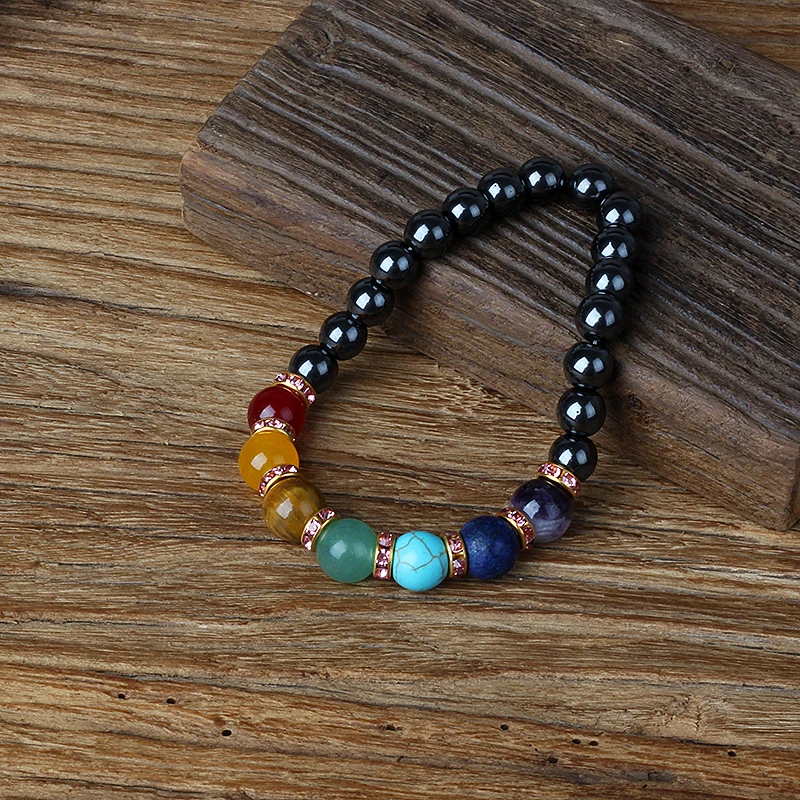 Natural Hematite 7 Chakra Bracelets Men Reiki Energy Stone Weight Loss Yoga Bracelet Slimming Woman Health Care Therapy Jewelry 