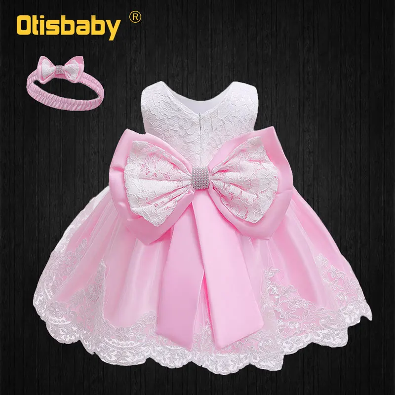 Image Pink C Рождественское кружевное платье с цветочным рисунком 1 год День рождения бальное платье для маленьких девочек для крещения, Платье для малышей Одежда для новорожденных платье-пачка с бантом, Головные уборы - Цвет: Image Pink C