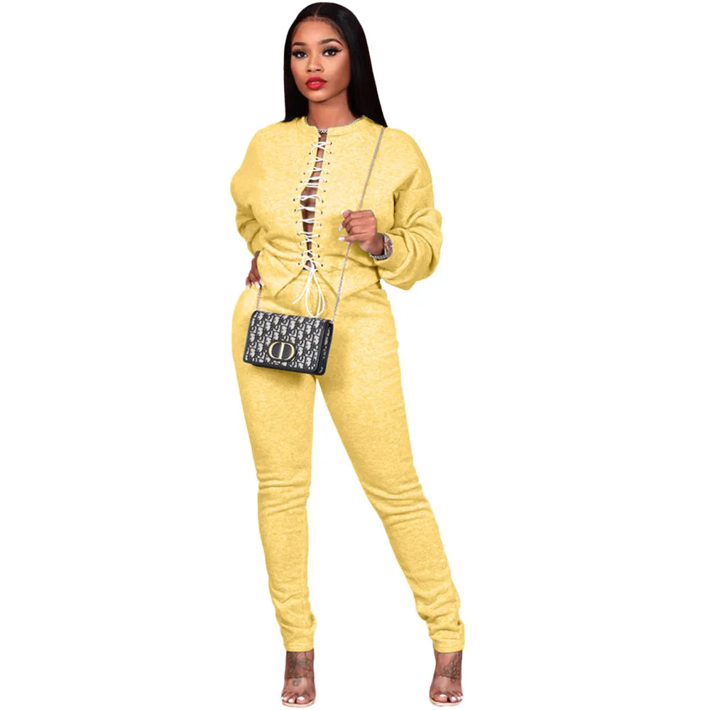 

Undefined Two Piece Set for Women Club Outfits Lace Up Sweatshirt Top and Sweatpants Sweat Suits Women Matching Sets Pant Set