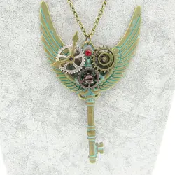 Новинка, популярное винтажное бронзовое ожерелье с крылатым ключом, подвеска в виде пара, Панк ювелирные изделия, простые и элегантные
