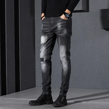 

EVES Stonewashed Mens Jeans men pants jeans Men's Skinny Gray Denim Trousers New Fashion Pencil Pants Slim Skinny Long Jeans