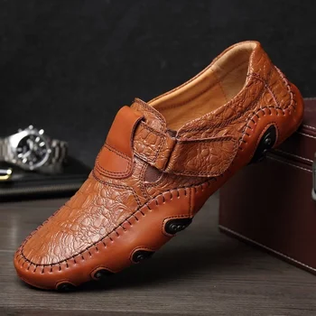 

Men Genuine Leather Driving Loafers Casual Leisure Flat Shoes Business Alligator Grain Slip on Doug Shoes