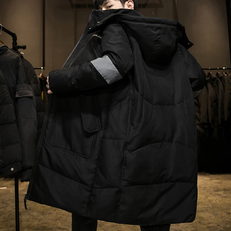 Down jacket men in 2021 new tide brand winter coat fashion handsome clothes warm hooded long coat High quality white duck down