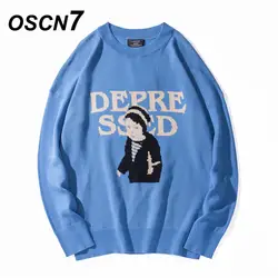 OSCN7 Забавный принт свитера для мужчин 2019 осень высокая уличная мода мужские s пуловеры круглый вырез винтажные свитера M905