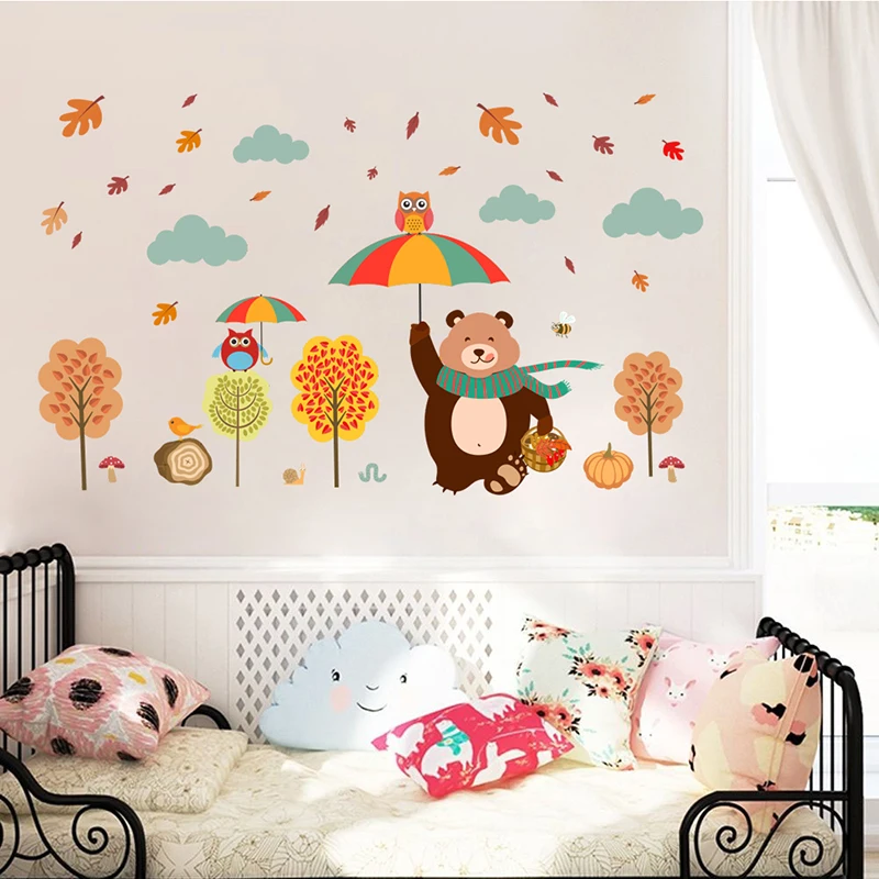 Lovely Bear Owlets Tree Wall Stickers Kids Bedroom Home Decorations Cartoon PVC Decals DIY Safari Owls Mural Art Childrens Gifts