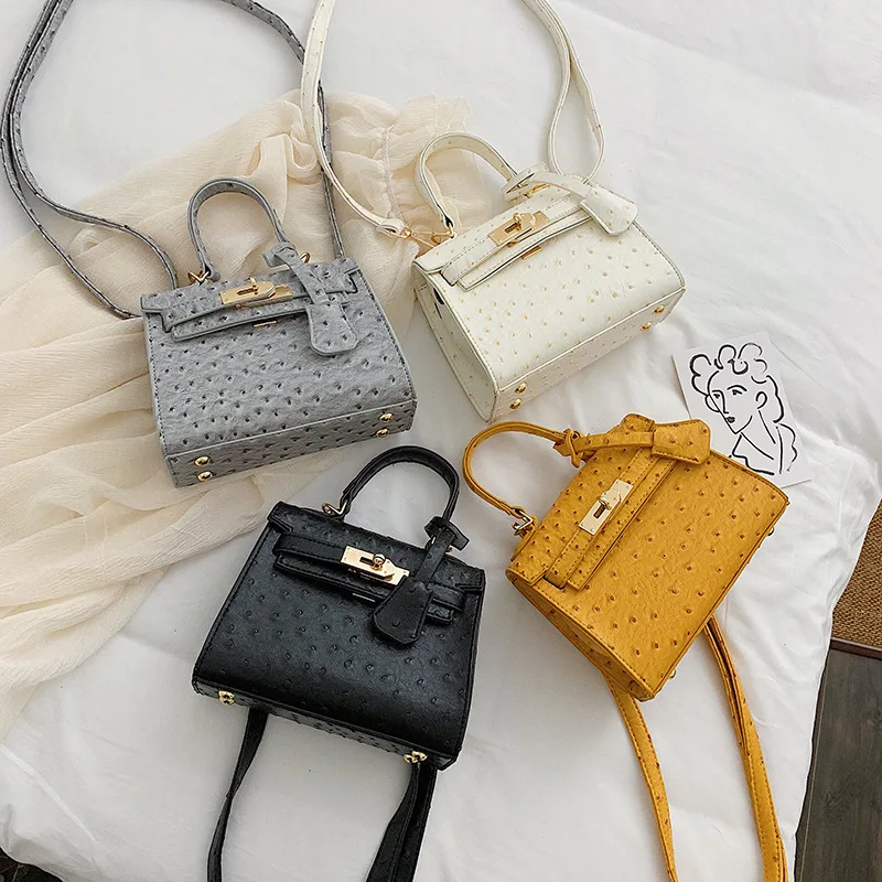 

New Women Shoulder Bag Ostrich Pattern Small Tote Bag Luxury Lady Handbag Designer 2019 Fashion Solid High Quality Pu Leather