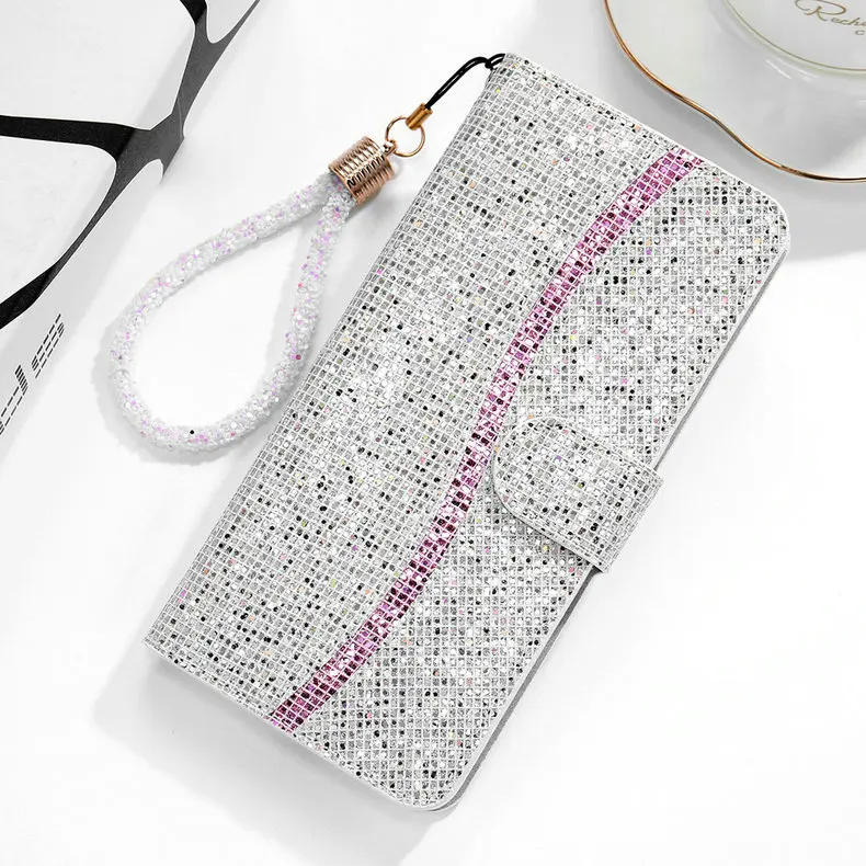 samsung silicone case Bling Lấp Lánh Sequin Ví Cầm Tay Cho Samsung Galaxy A03S 2021 Cao Cấp Ốp Lưng Da Coque Samsung 73 A03S A13 A53 A73 Một 03 S Flip Cover best case for samsung