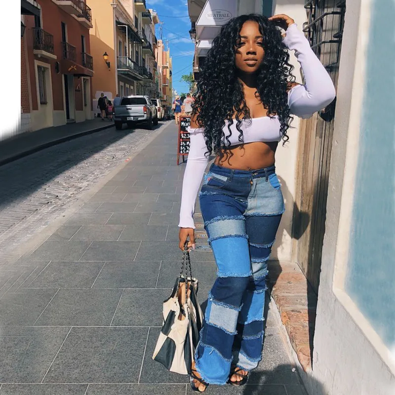 

Spring/Autumn 2020 New European and American Trends Fashion Patch High Waist Tight Tight Buttocks Micro Flare Pants Women Jeans
