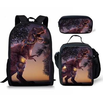 

THIKIN Children School Bags with Cool Dinosaur 3D Full Print Backpack Set for Teenage Girls Notebook Boys Mini Pen Box Mochila