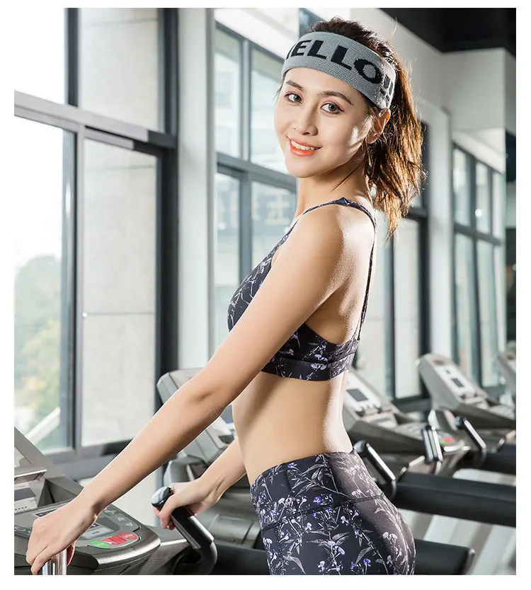 Cross back printing vest belt sexy shock-proof air gathering non-steel ring bra Gym Shirt Vest