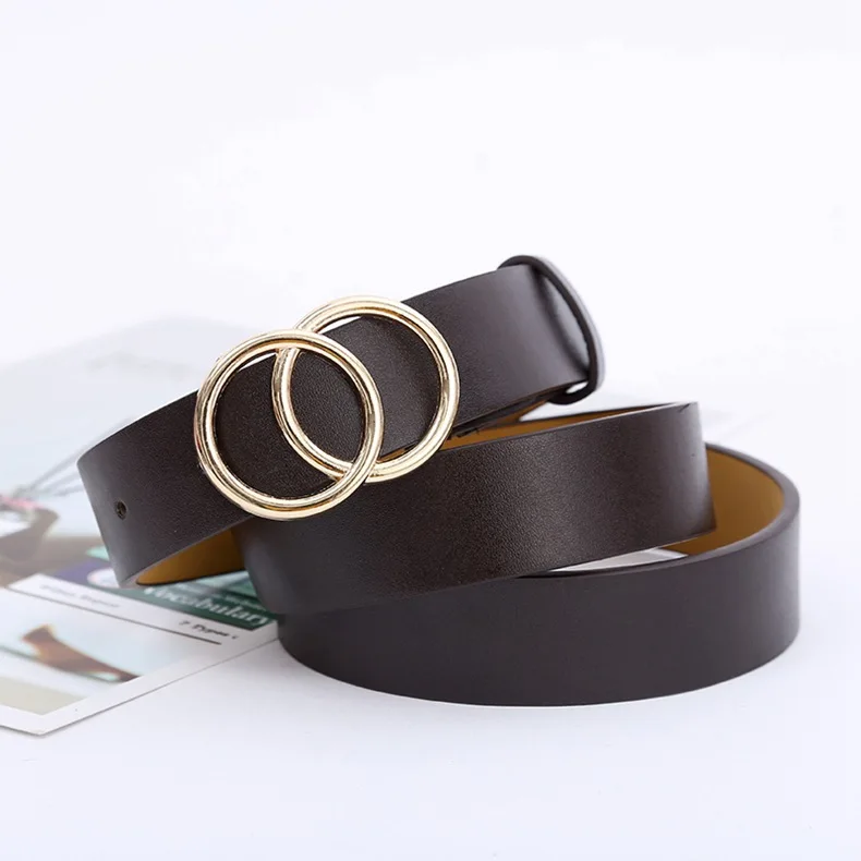 Double round buckle women's leisure belt for various occasions Double round buckle women's leisure belt for various occasions