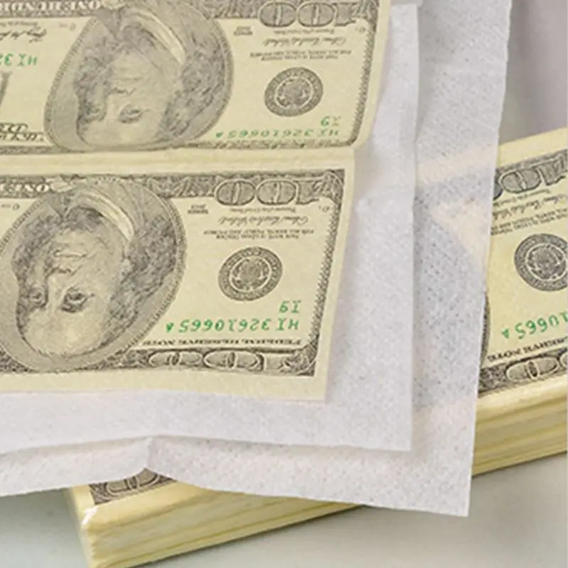 G99E 8 Packs Napkin Paper 100 Dollar Raw Wood Pulp Facial Tissue Handkerchief Wedding Birthday Disposable Tableware
