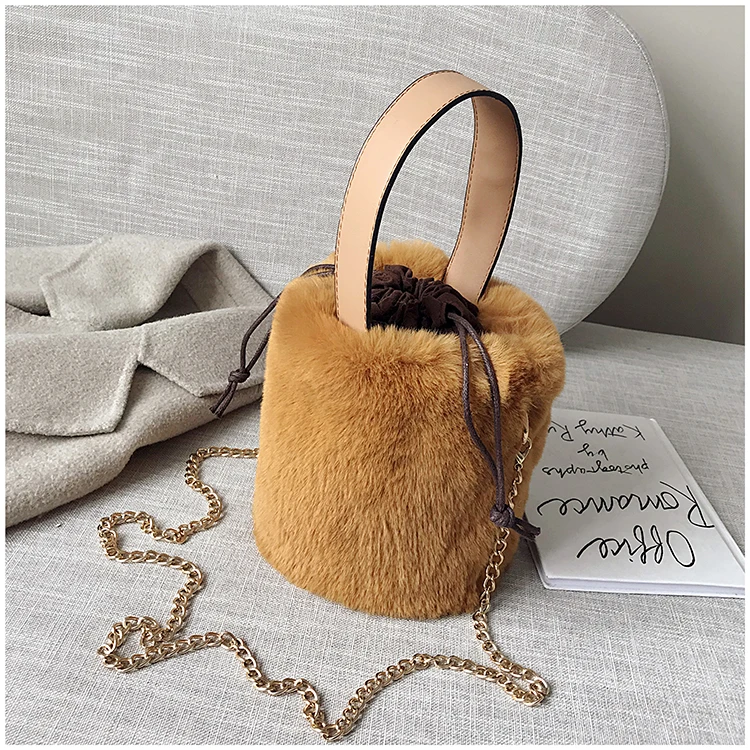 brown Корейская модная сумка из искусственного меха, женские сумки через плечо с цепочкой, женские сумки с верхней ручкой, женские зимние плюшевые сумки, новинка - Цвет: brown