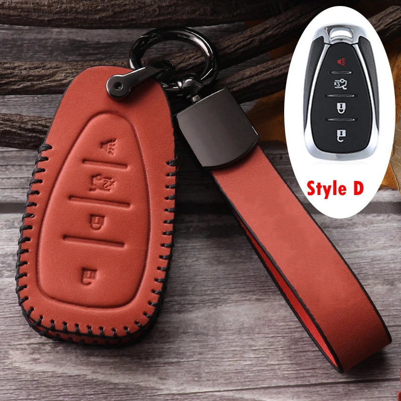 

For Chevrolet Cruze 2020 New Style First Layer Leather Hand-stitched Car Key Protective Shell Retro Style Decorative Cover