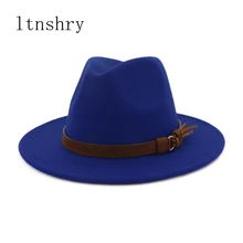 Мужские шляпы, фетровые шляпы из шерсти с кожаной лентой, элегантные женские зимние осенние шляпы с широкими полями, джазовая церковная Панама, Кепка-котелок