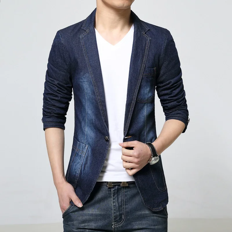

Spring New Style Men One-Button Cowboy Suit Korean-style Slim Fit Men's Large Size Cowboy Blazer Men's