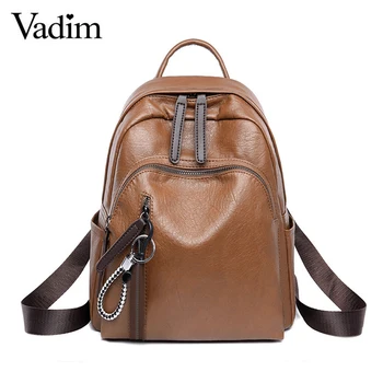 

Vadim Fashion Women Backpacks PU Leather Backpack Solid Bags for Both Man And Women Travel Bags Sac a Dos Rucksack Feminine 2019