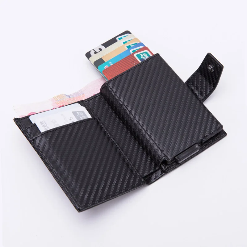 DIENQI Rfid мужские кошельки, Классический держатель для карт, кошелек, мужской кошелек, кошелек на молнии, большой бренд, роскошный черный кожаный кошелек для мужчин - Цвет: Carbon fiber