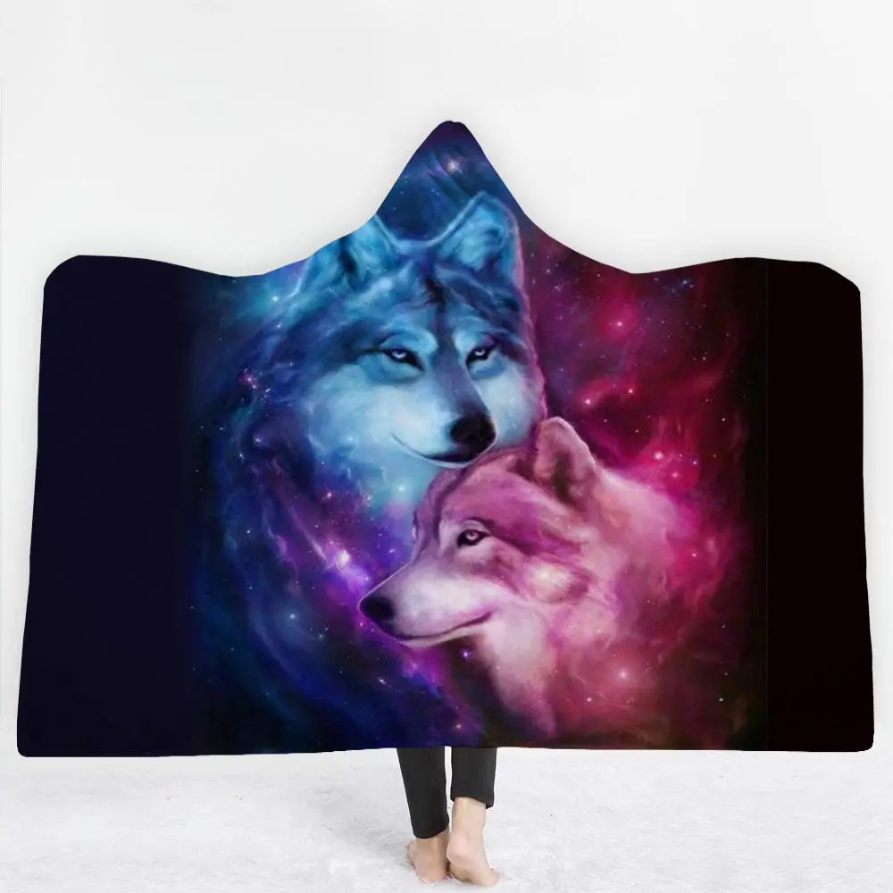 Color 4 New Arrivals Animals Hooded Blanket For Kids Adults Holy Wolf Lion Pattern Coral Fleece Plush On Sofa Bed Throw Blanket - Цвет: Color 4