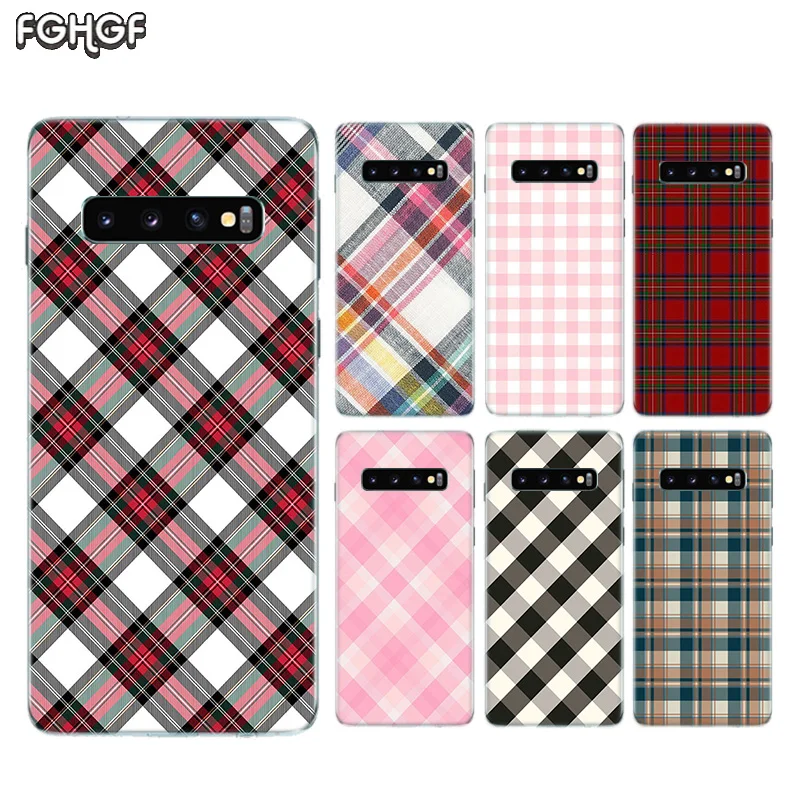 Plaid Checked Soft Rubber Case For Samsung Galaxy S9 S8 A6 A8 J4 J6 Plus + J8 A7 A9 2018 S7 S6 Edge Note 9 8 Cover
