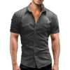 Men Summer Denim Thin Shirt Short Sleeve Soft Cotton Two Pockets Slim Slight Elastic Jeans Cowboy Shirt Clothing 2025 2