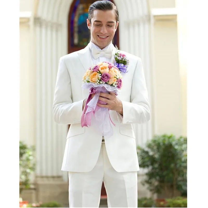 

Handsome Men Two Piece Pure White Groom Suit the Latest Hot Sale Dress Factory (Jacket+Pants) Fashion Contracted 2019