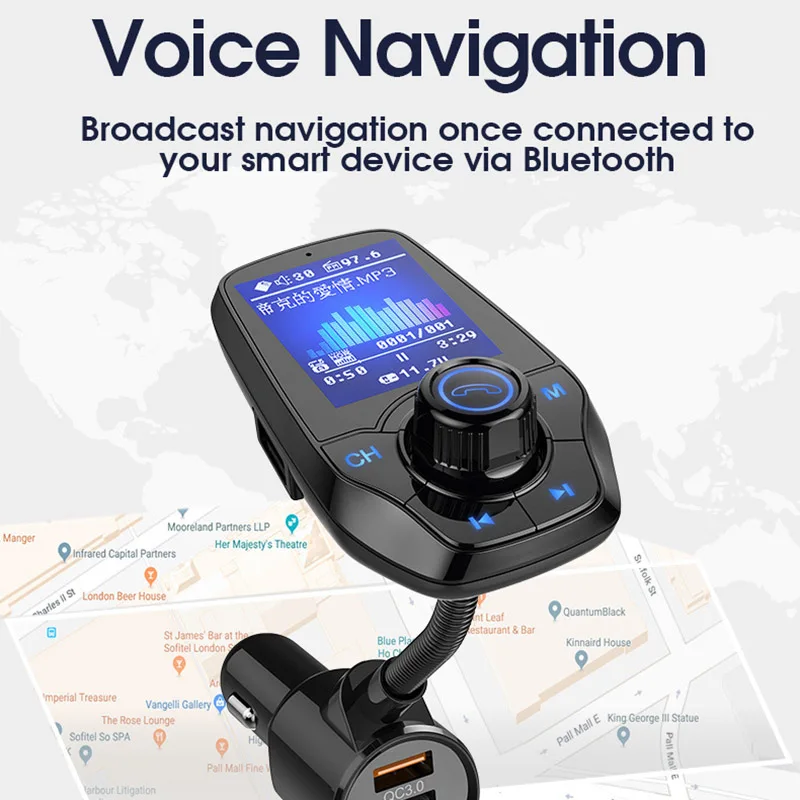 T26D 1,8 дюймовый Tft цветной дисплей Qc3.0 Быстрая зарядка Bluetooth Hands-Free автомобильный Mp3 музыкальный плеер комплект