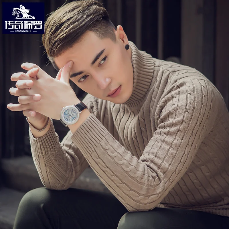Light brown AreMoMuWha зимняя черная водолазка мужской утолщенный вязаный свитер ремонт корейской версии молодежи с длинными рукавами хлопок Японский - Цвет: Light brown