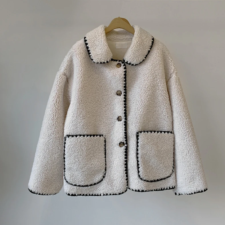 Spot winter new South Korea ins retro bit lambs wool warm lamb fur coat lapels