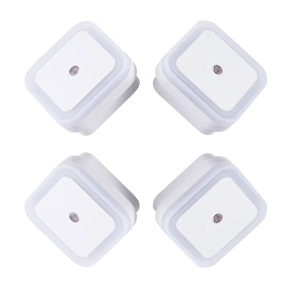 

4PCS 1W LED Lamp Auto-control Light Sensor US Plug in Night Light for Kids Baby Nursery Bedroom Hallway Square Shape White