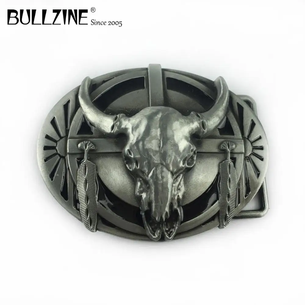 Bullzine цинковый сплав Черная эмалированная пряжка ремня с головой быка Оловянная