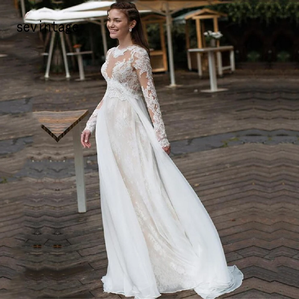 Vestidos De Novia Bohemia 2020 Vestidos De Encaje Con Mangas Completas Trajes De Novia Para Playa Jardin Gasa Uknia Slubna Vestidos De Novia Vestido De Novia Vestidos De Novia Aliexpress