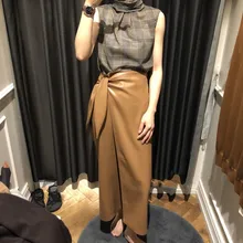 Женские юбки миди из искусственной кожи с искусственным мехом, высокая талия, Черный Хаки, Офисная Женская юбка с запахом, стрейч, Jupe Femme