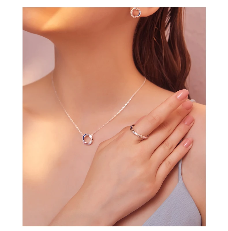 SA SILVERAGE Double Color Blue Red Europa S925 Necklace Women's Pure Silver Red Zircon Clavicle Chain Silver Necklace Women