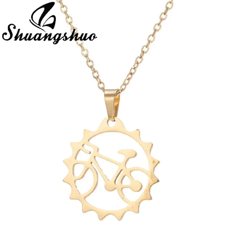 Shuangshuo Mode Persönlichkeit Edelstahl Hohl Bike Halskette Frauen Männer Lange Kette Abbildung Fahrrad Anhänger Schmuck Trendy – Detail 6