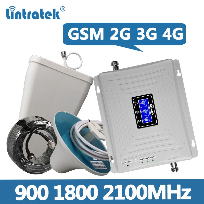 Lintratek GSM 2G 3G 4G повторитель 900 1800 2100MHz усилитель сигнала трехполосный 2100 1800MHz KW20C