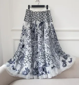 

LouLan Queen High Waist/Summer/Printing/Gauze/Maxi/Tulle/Pleated Skirts Womens Long Skirts 2020