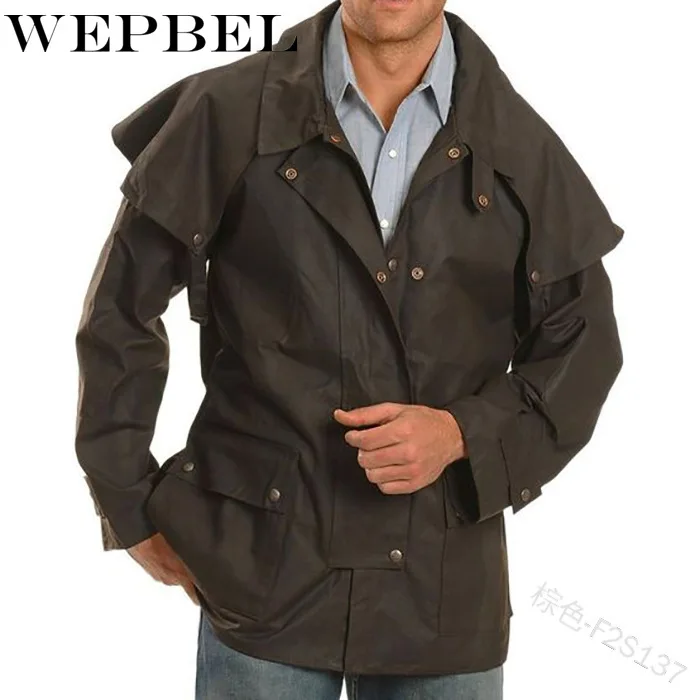 

WEPBEL Autumn Solid Color Turn-down Collar Pocket Riveting Trench Coat Men's Fashion Casual Long-Sleeved Single-Breasted Coat