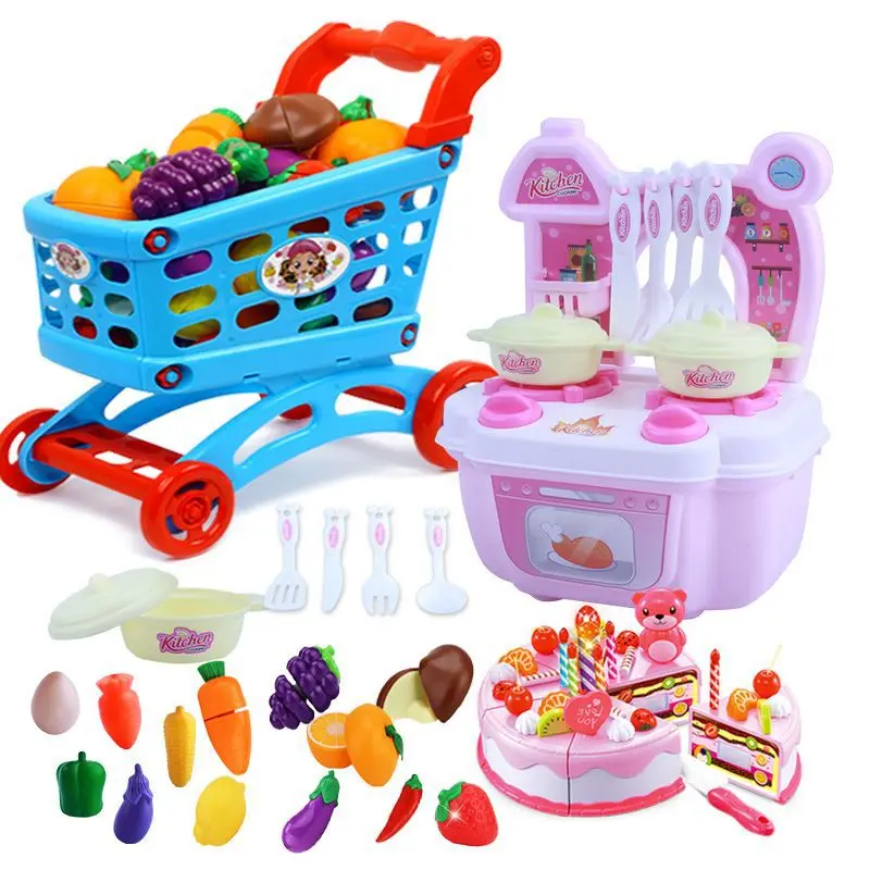 

Mini Children Play House Kitchen Toy GIRL'S And BOY'S Cooking Cook Kitchenware Tableware Trolley Cake Slicer