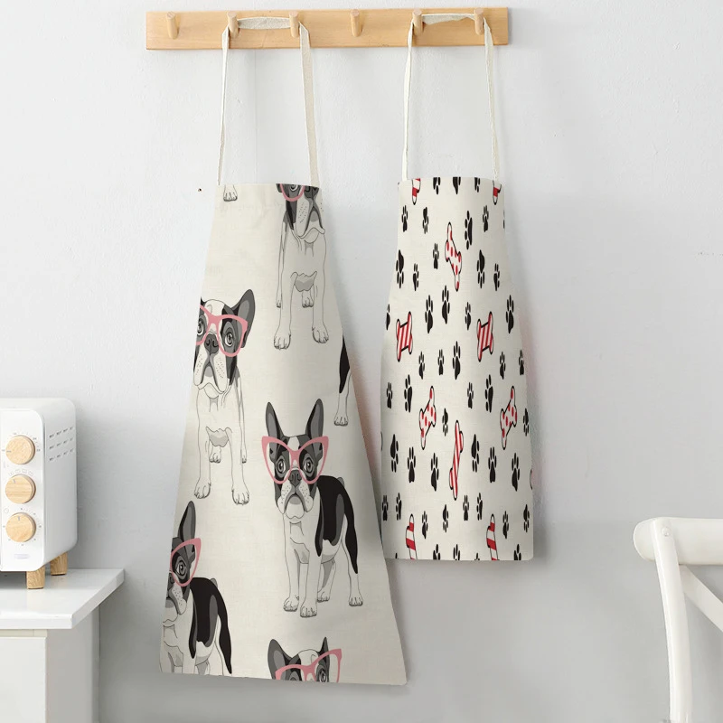 Hot 1pc Kitchen Apron Cute Cartoon Cat Printed Sleeveless Cotton Linen Aprons for Men Women Home Cleaning Tools 47x38cm 68x66cm