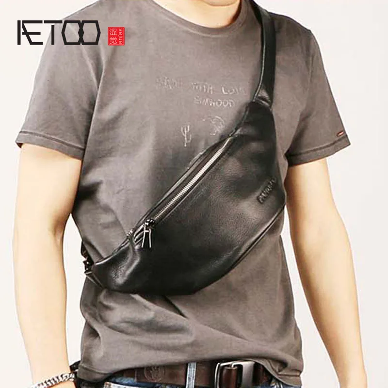 

BJYL Men's leather waistband, stylish oblique chest bag, leisure trend bag, travel multifunctional waterproof men's bag