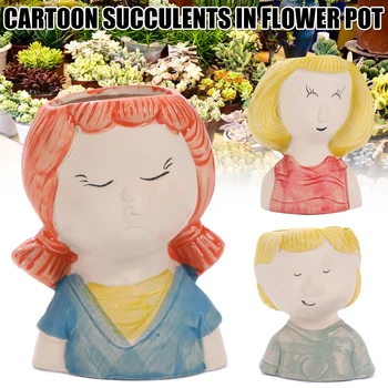 

Cute Flower Pot Cartoon Girl Boy Succulent Pot Mini Micro Landscape Flower Decoration Garden Colorful Flower Pot can CSV