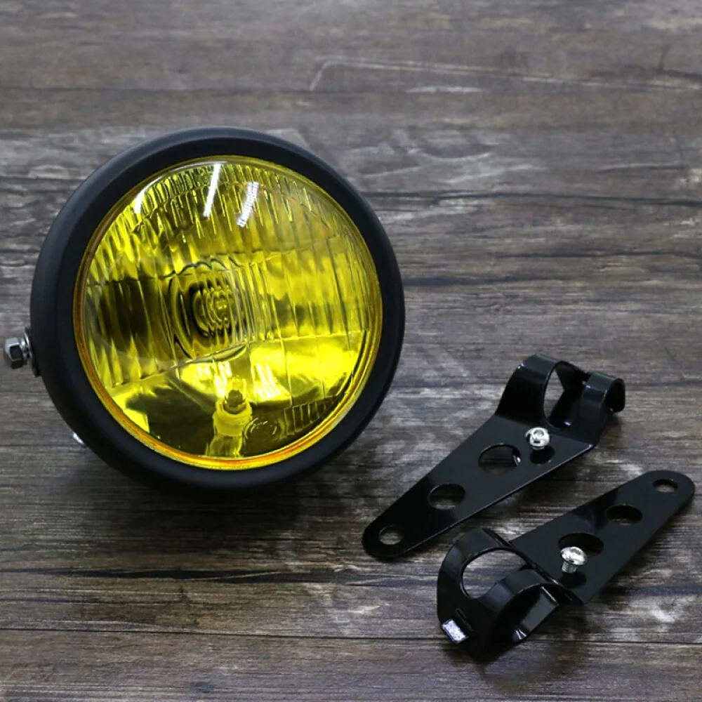 6,5 дюймов мотоциклетный головной светильник с кронштейном для гриля Hi& Lo луч DRL противотуманный светильник для Sportster Кафе Racer Bobber Choppers фара - Цвет: Бежевый