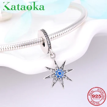 

925 sterling silver Blue Radiate sparking star zirconia beads charm women pendants Fit Original Kataoka Charm Bracelet Jewelry
