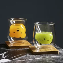 Ins стиль, двойное стекло, милый с изображением из мультфильма Lucky Cat Paw, чашка с медведем, термостойкая, высокое боросиликатное домашнее стекло для кофе, молока, воды